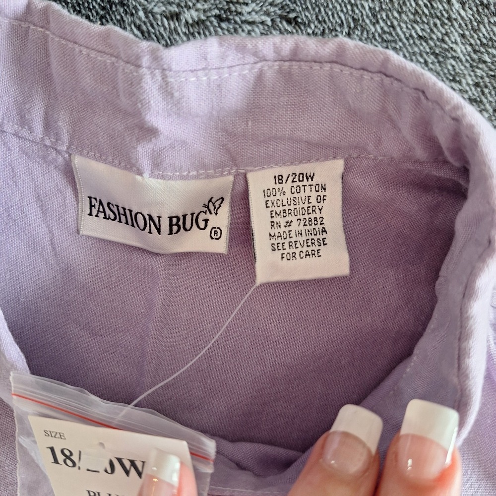VTG Fashion Bug Embroidered Blouse Womans 18/20 Purple/White Floral Heart Button - Picture 10 of 11